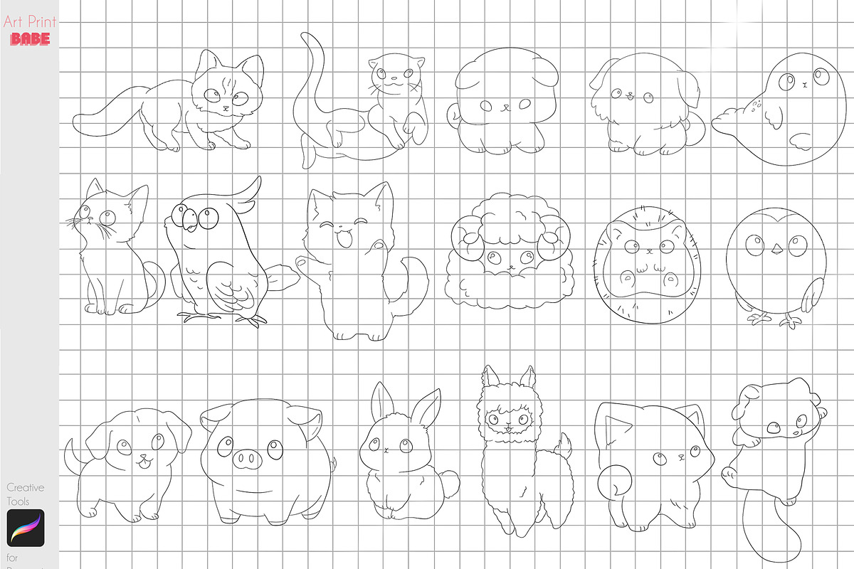 Procreate Chibi Animals Kawaii Pets, a Brush Add-On by ArtPrintBabe (Photo 3 of 3)