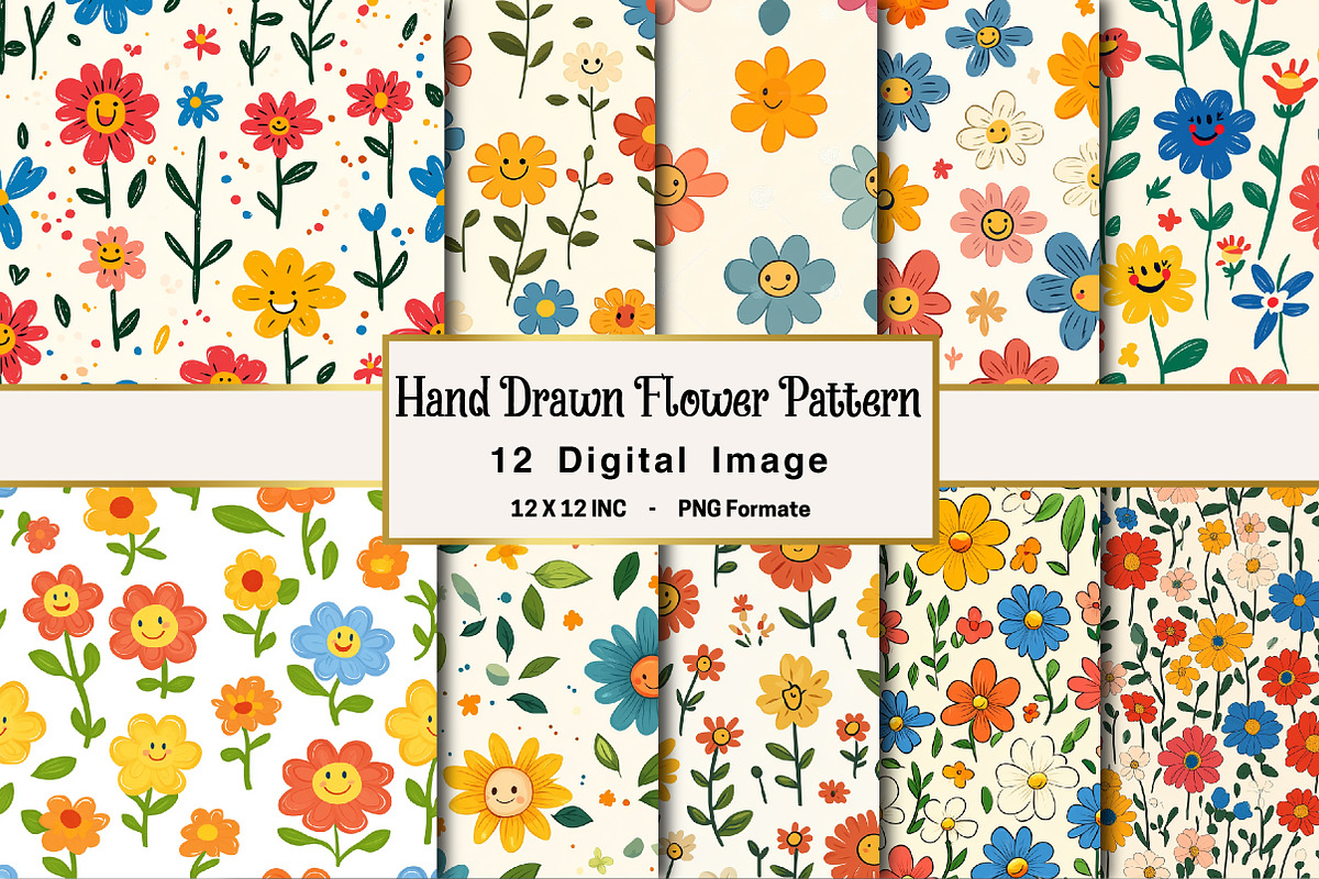 Hand Drawn Flower Seamless Pattern, an Illustration by OK Design (Photo 1 of 4)