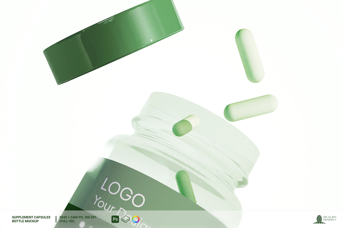 Supplement Capsules Bottle Mockup, a Cups & Container Mockup by De-Alien Design (Photo 4 of 13)
