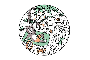 cute cat having fun on the beach, an Animal Illustration by gunaonedesign