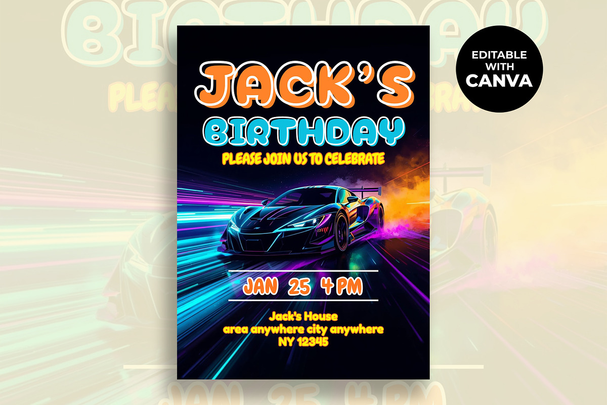 Race Car Canva Birthday Invitation, an Invitation Template by M9 Design (Photo 1 of 4)