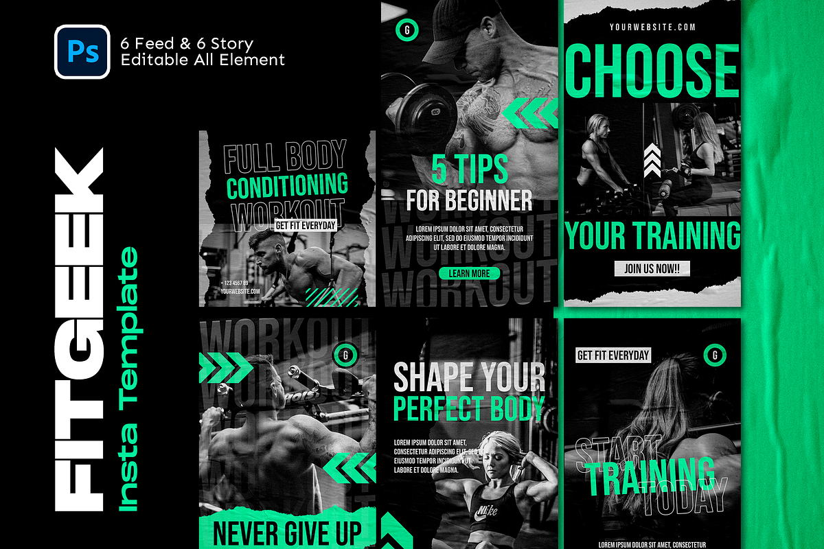 Fitgeek Instagram Template, a Social Media Template by Shinra Labs (Photo 1 of 6)