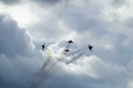 Jet military aircraft on the backgro stock photo containing jet and airplane, a Transportation Photo by oleghz