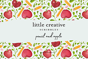 Apple and Pencil Watercolor Pattern, a Pattern Graphic by Little Creative Scribbles (Thumbnail 1 of 6)