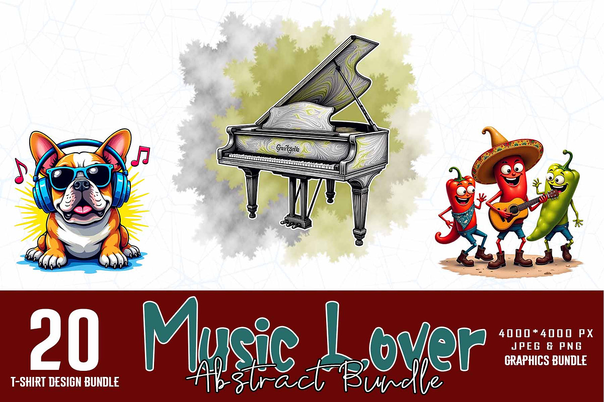 20 Music Lover T-shirt Design Bundle, a Graphic by Sofia's Fashion (Photo 1 of 3)