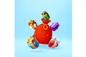 3d Red santa sack with colorful gift, an Object Illustration by Abscent