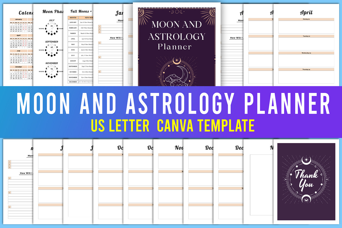 Moon And Astrology Planner Canva, a Stationery Template by Designmela01 (Photo 1 of 5)