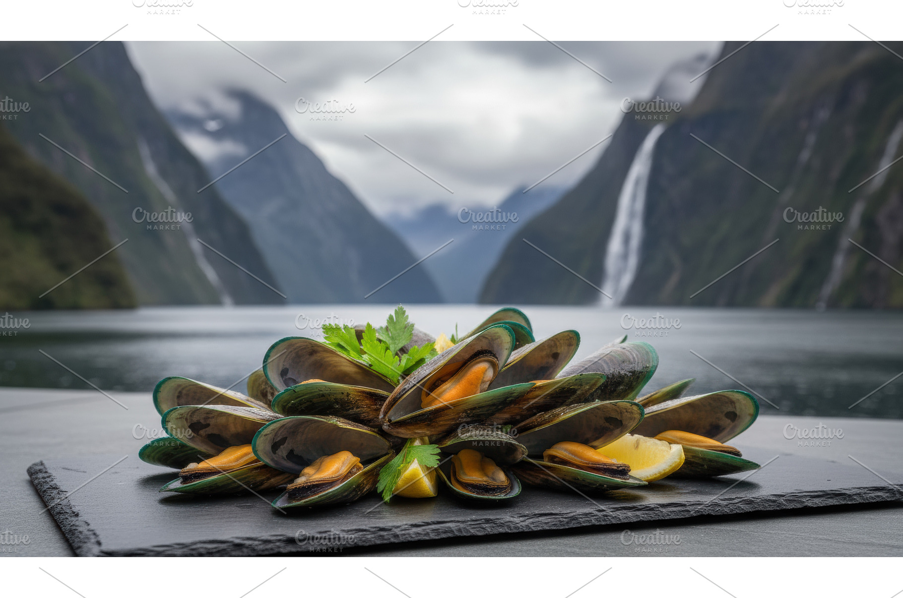 Platter of steamed green lipped, a Food & Drink Photo by Igor Tichonow