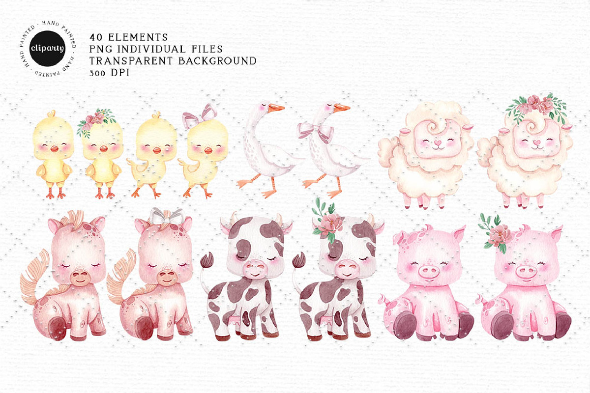 Baby Farm Animals Watercolor Clipart, an Illustration by Gau Silva Studio (Photo 2 of 6)