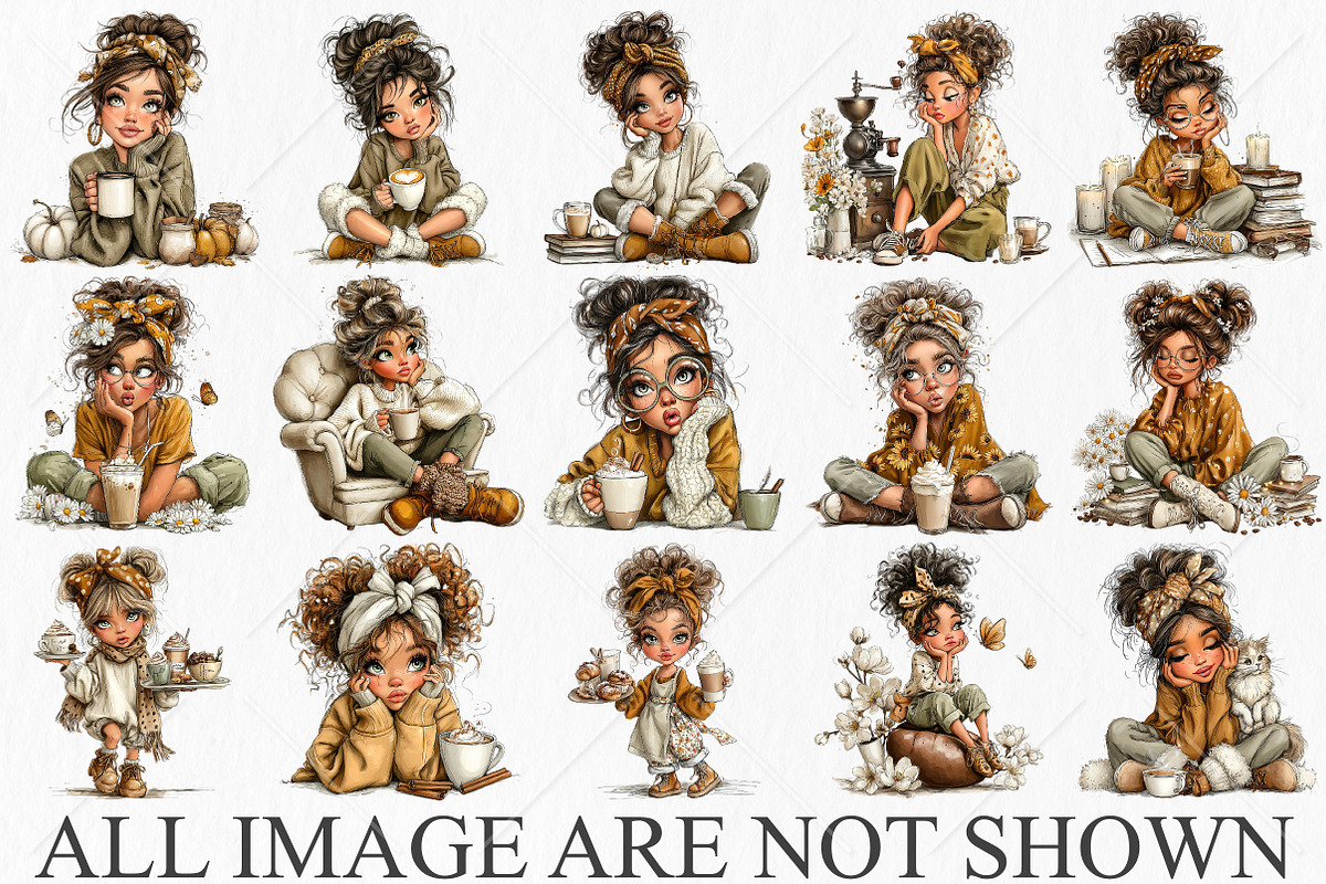 Whimsical Coffee Girl Clipart Bundle, a Seasonal Illustration by Canvas Craft (Photo 4 of 10)