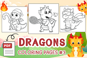 Dragons Coloring Pages #3, an Animal Illustration by Inkivelle Studio
