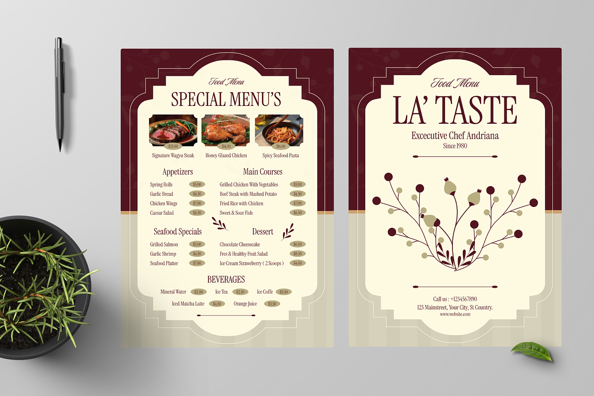Elegant Floral Restaurant Menu, a Flyer Template by Annora Studio (Photo 2 of 6)