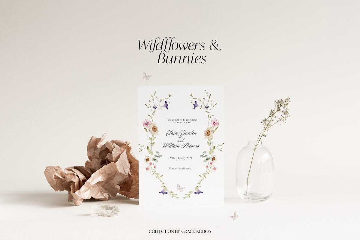 Watercolor wildflowers & Bunnies Set, a Graphic by Grace Noboa Illustrations (Photo 2 of 14)