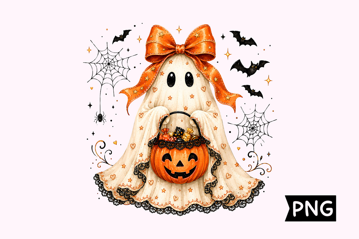 Coquette Halloween Ghost PNG, a Seasonal Illustration by Creative Art (Photo 1 of 3)