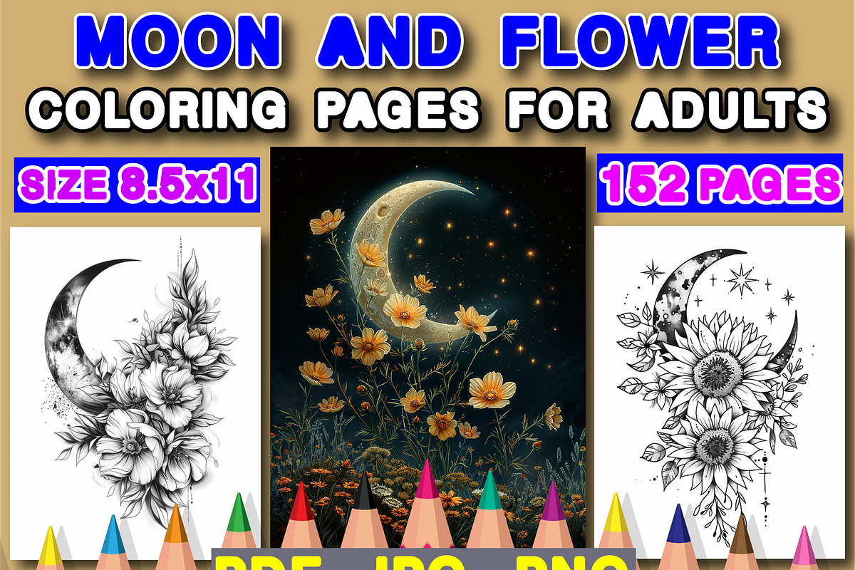 Moon and Flower Coloring Book, an Animal Illustration by Printable Design Store (Photo 1 of 7)