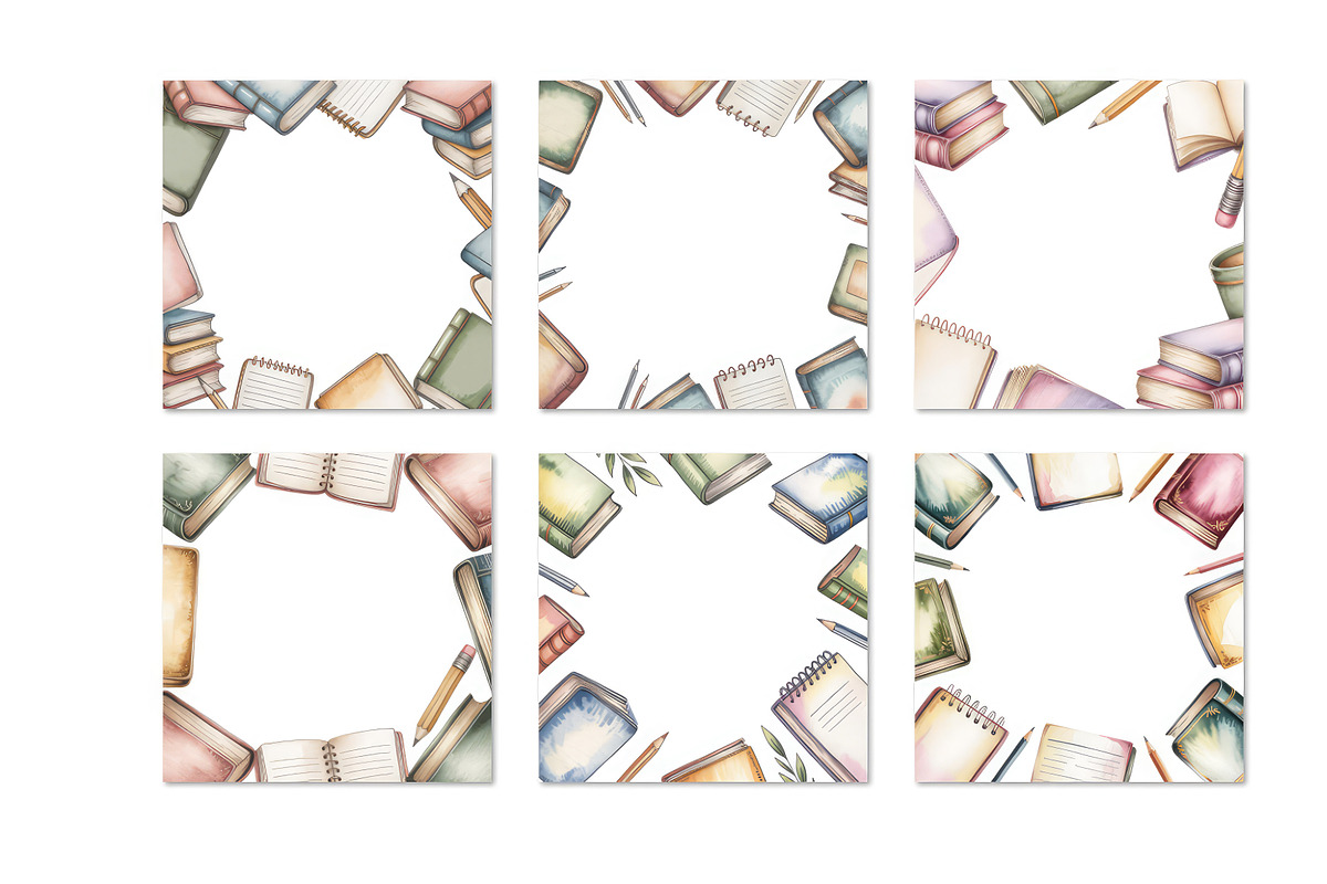 Hand drawn watercolor books frame, a Background Graphic by SketchArtStudio (Photo 2 of 3)