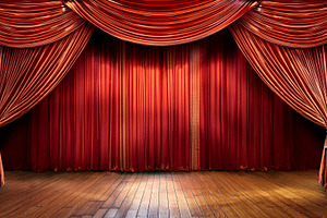 red curtain in theatre, AI generated, a Photo by WorldOfPhotos