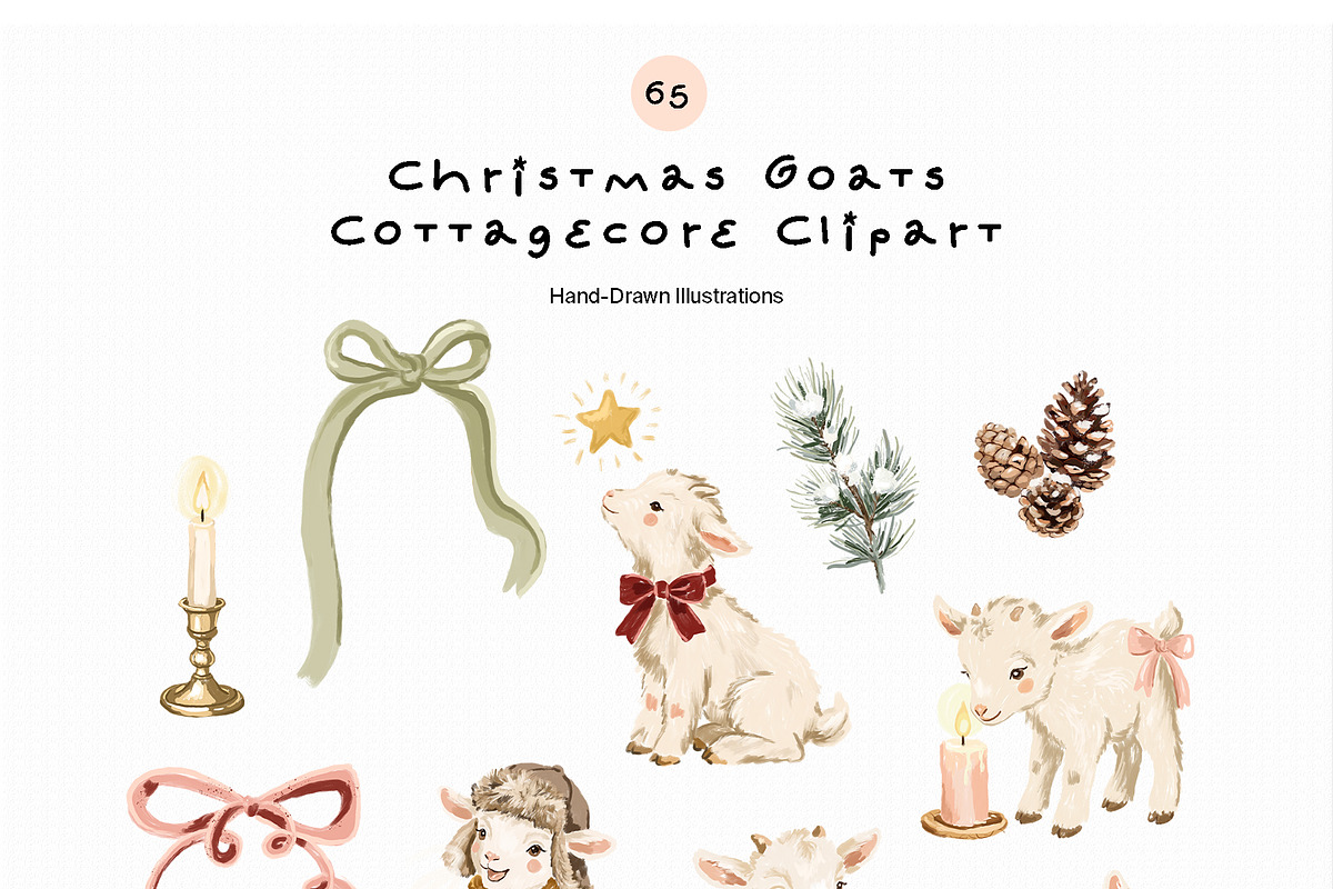 Christmas Goats Cottagecore Clipart, a Seasonal Illustration by divanovskaya_nv (Photo 11 of 15)
