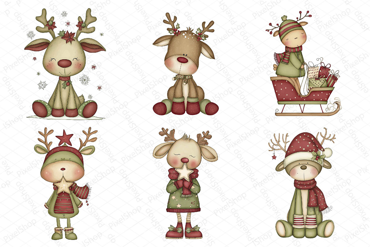 Christmas Cute Reindeer Clipart, an Illustration by DreamPrint404 (Photo 6 of 6)