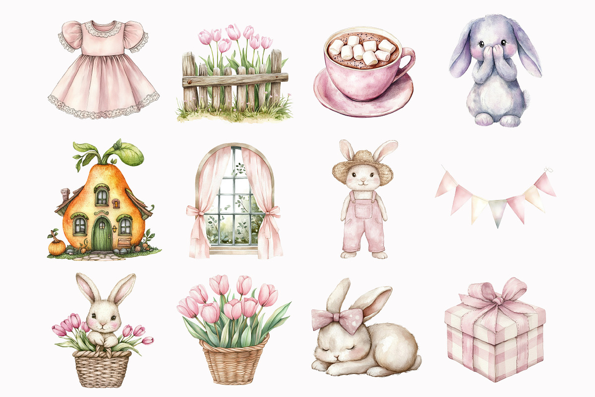 Watercolor Bunny Clipart, a Seasonal Illustration by Design Market (Photo 3 of 5)