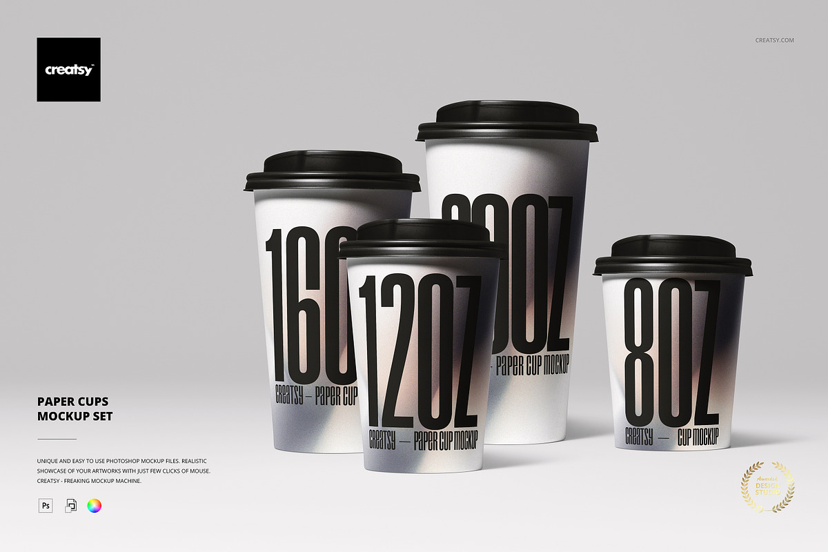 Paper Cups Mockup Set, a Packaging Mockup by Creatsy (Photo 1 of 11)