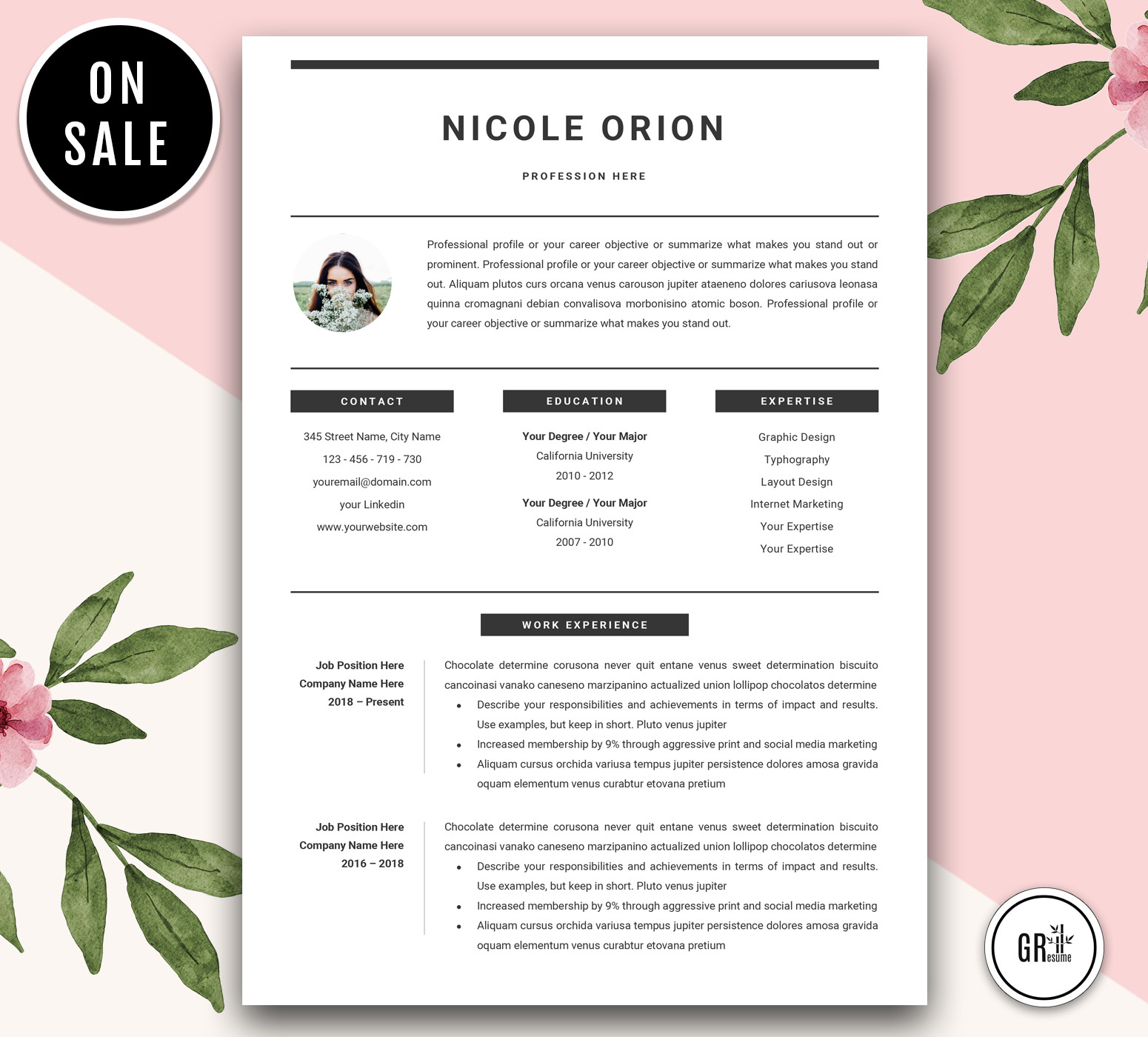 Resume Cv Template For Word by Gresume  Creative Market