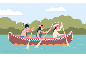 Native indian on canoe. American, a Person Illustration by LadadikArt