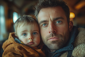 Father and baby share a heartfelt mo, a Photo by Tanuart