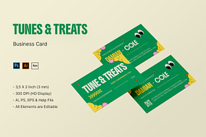 Tunes & Treats - Business Card, a Business Card Template by StreaksideStd