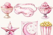 Watercolor Pink Pyjama Party Clipart, a Decorative Illustration by SparkyDesignsUS (Thumbnail 3 of 9)