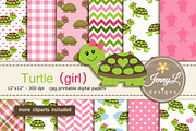 Turtle Girl Digital Paper & clipart, a Pattern Graphic by JennyL Designs (Thumbnail 1 of 6)