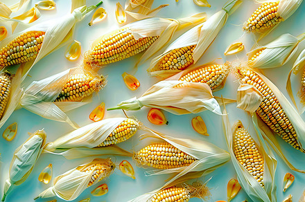 peeled corn with bright yellow kerne, a Photo by LOGOCREATIVE