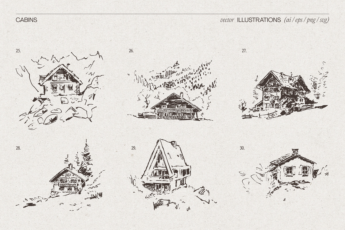 Huge Collection of Cabin Sketches, an Empty State Illustration by TheMountBirdStudio (Photo 8 of 15)