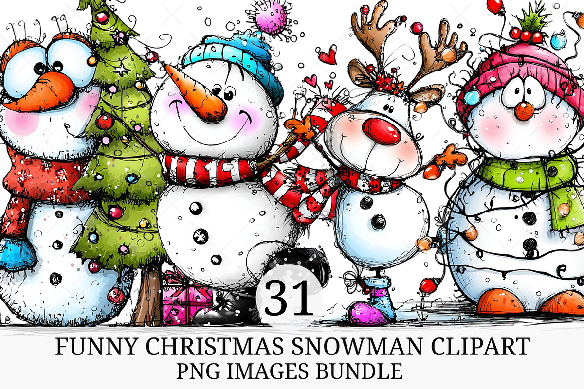 Funny Christmas Snowman Clipart, an Illustration by Craft Nest (Photo 1 of 7)