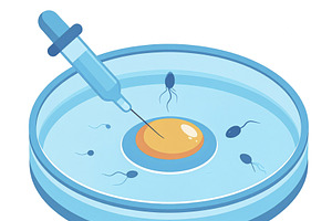 Fertilized egg inside a petri dish with a sperm surrounded, a Healthcare Illustration by DanFLCreativo