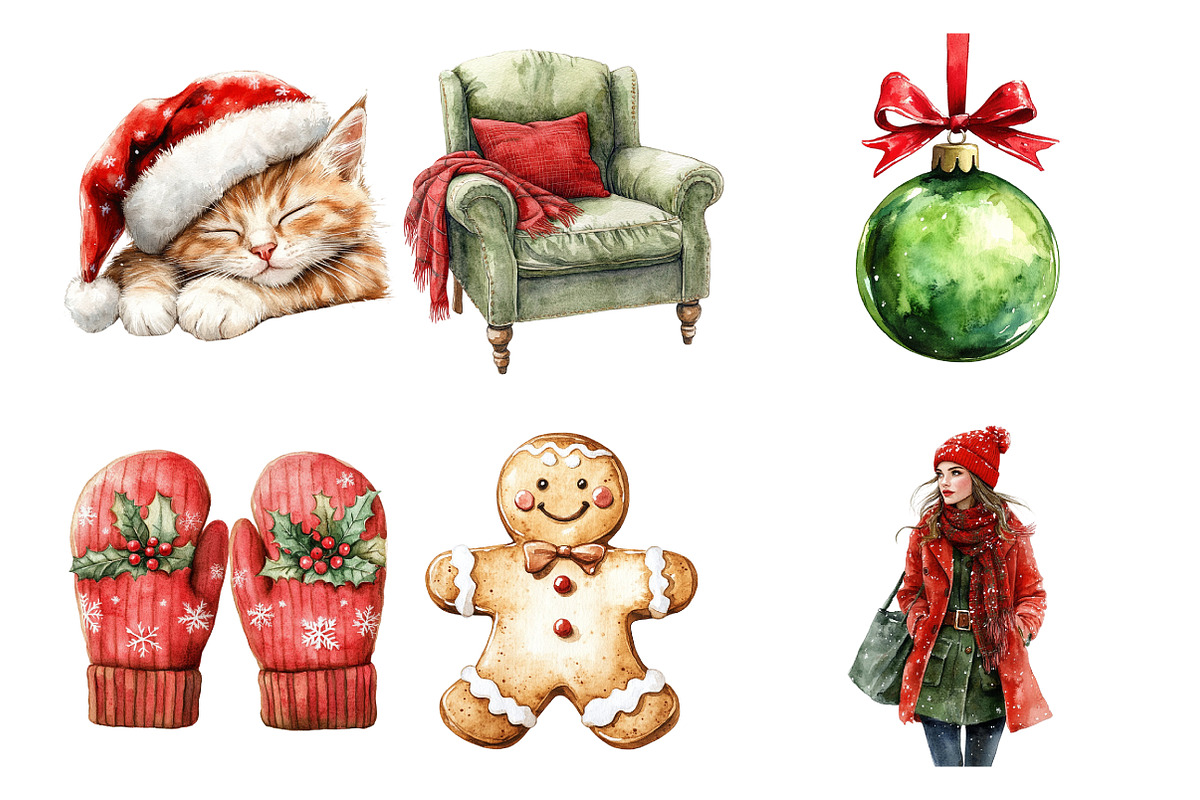 Watercolor Classic Christmas Clipart, an Illustration by SinaCreation (Photo 3 of 7)