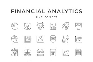 Set icons of financial analytics, an Outline Icon by motorama