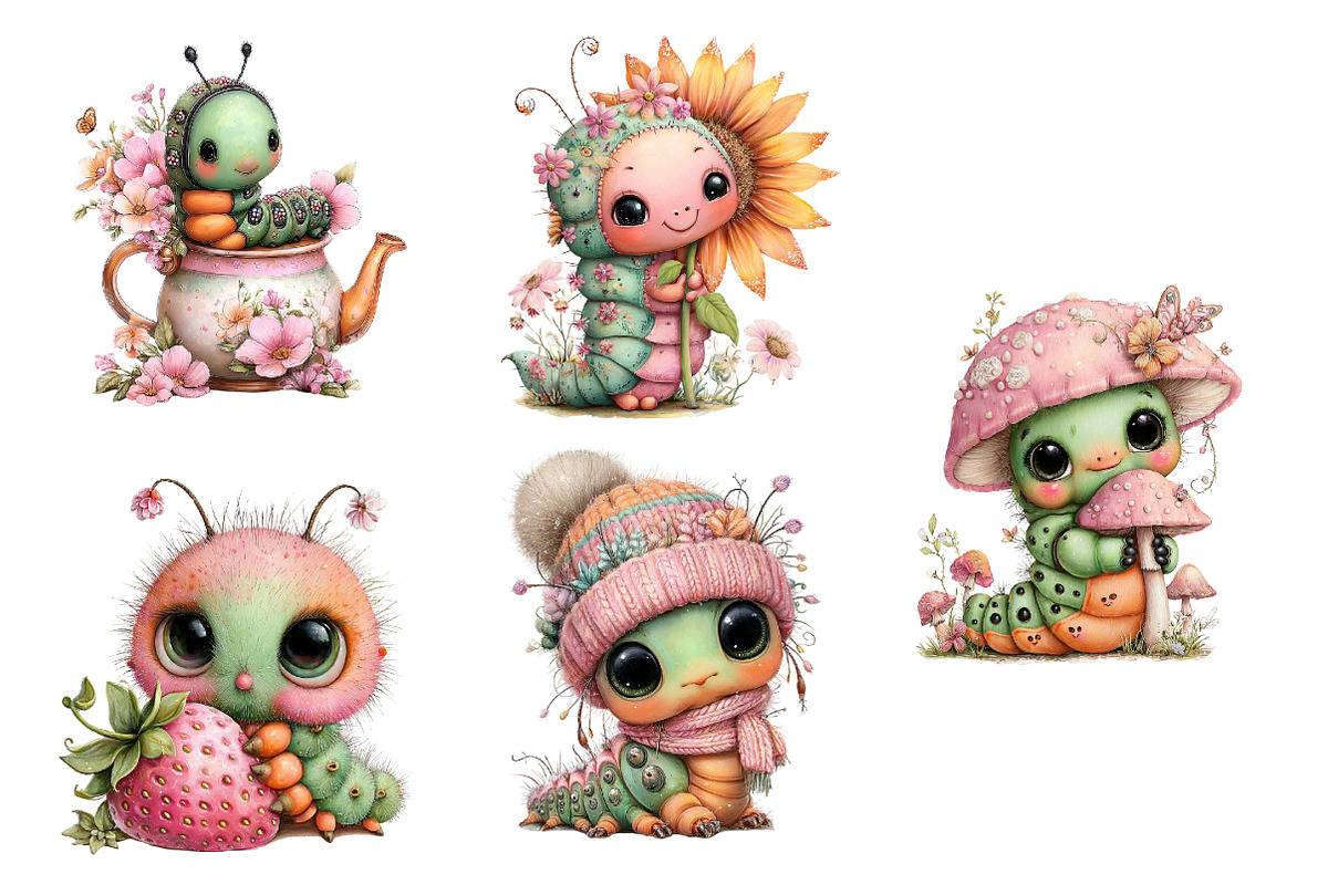 Whimsical Caterpillar Clipart Bundle, an Illustration by Designworld (Photo 5 of 5)