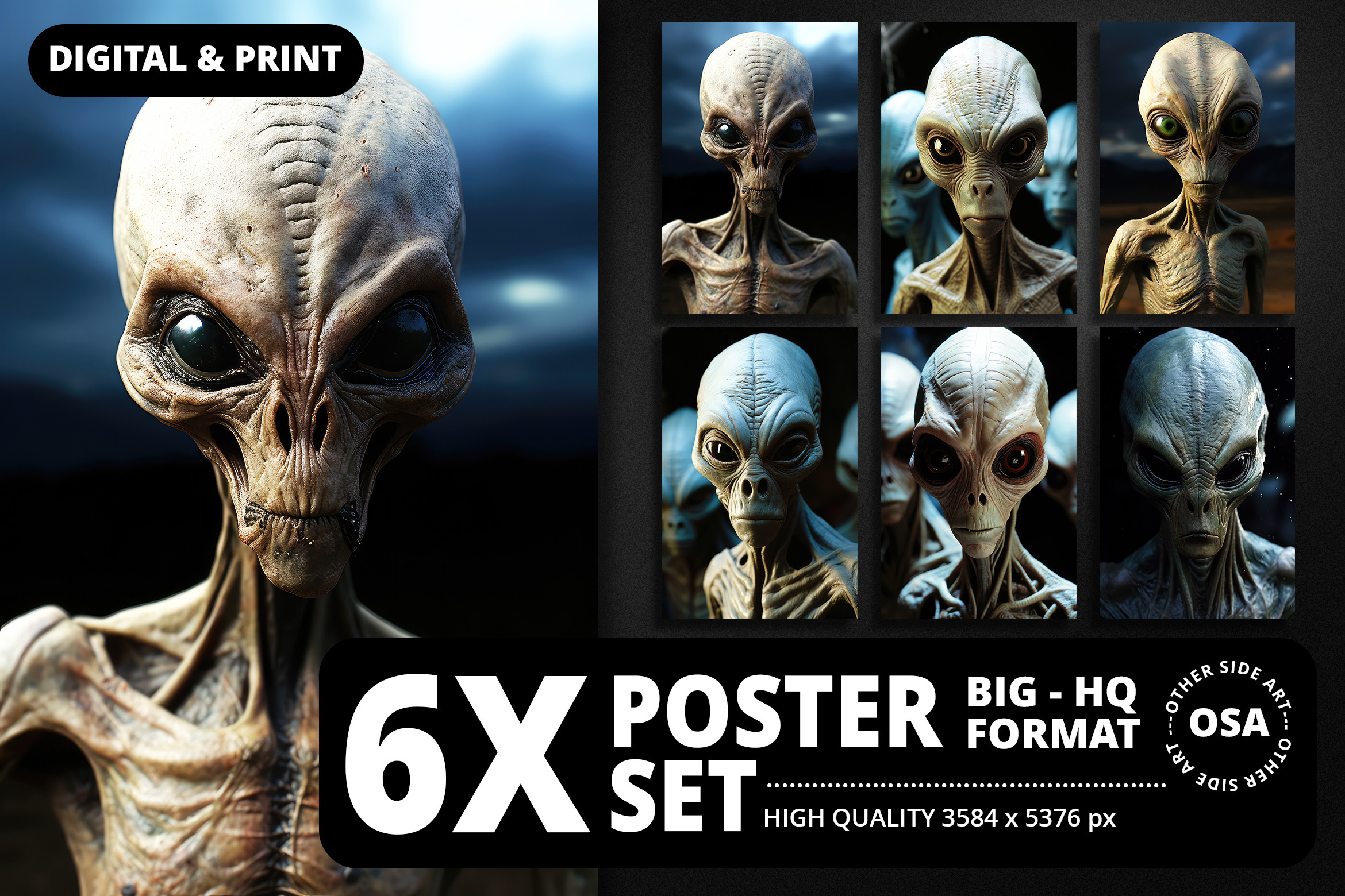 Grey Alien Looks at You. Poster Set, an Object Graphic by Other Side Art