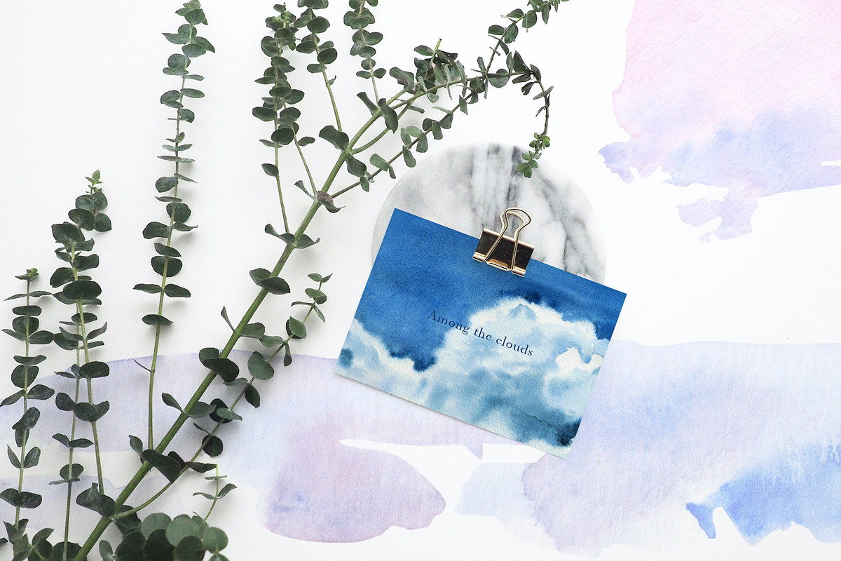 Among the Clouds watercolor set, a Wallpaper Graphic by Volha Studio (Photo 6 of 12)