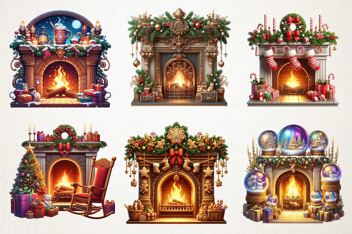 Cozy Fireplace Christmas Clipart, an Illustration by RobertsArt (Photo 3 of 7)
