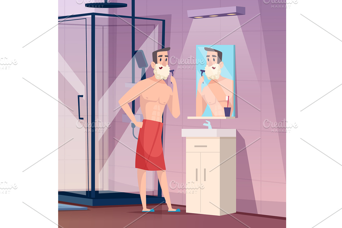 Man shaving. male daily morning, an Illustration by Onyx