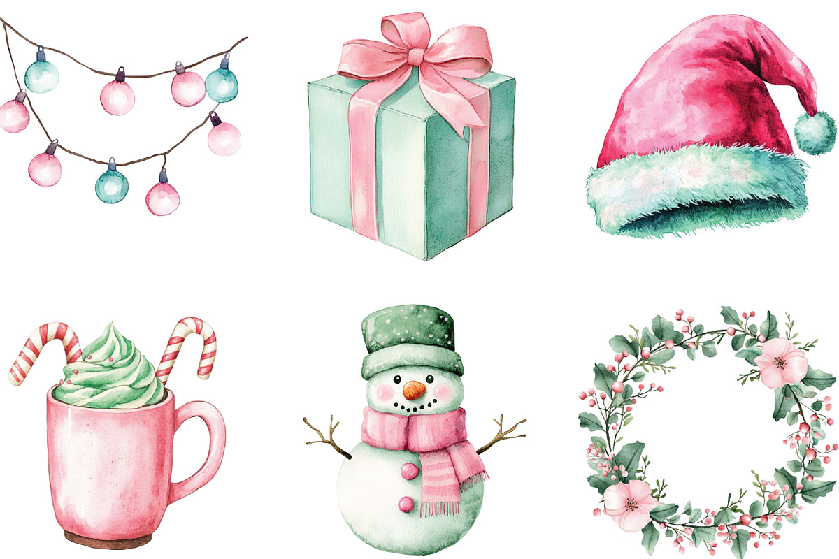 Mint & Pink Christmas Clipart, an Illustration by CraftArtStudio (Photo 2 of 6)