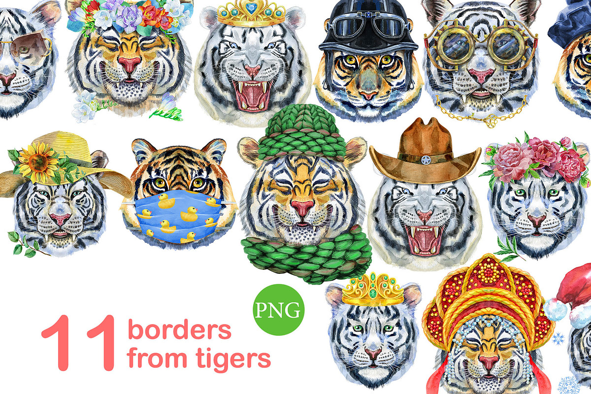 Watercolor borders from tigers, an Animal Illustration by Watercolor fantasy (Photo 1 of 7)