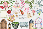 Chateau Vintage Watercolor Doodles, an Illustration by Creative Art (Thumbnail 1 of 9)