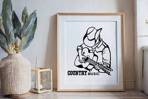 Country Music Cowboy Man With Guitar