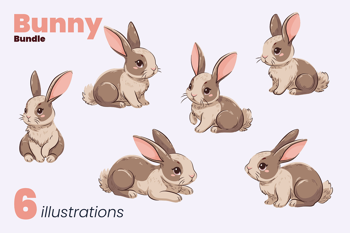 Bunny Bundle in 4 Color Variations, an Animal Illustration by moja doodle (Photo 5 of 5)