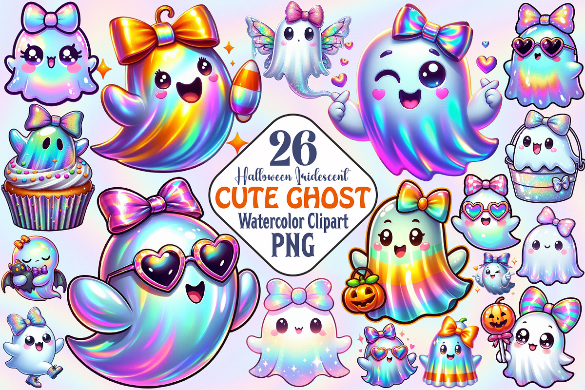 Halloween Iridescent Cute Ghost, an Illustration by RobertsArt (Photo 1 of 7)