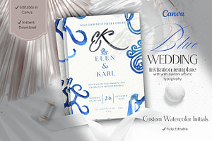 Blue Wedding Invitation Template Can, a Templates & Theme by Alisa Mikibith Art