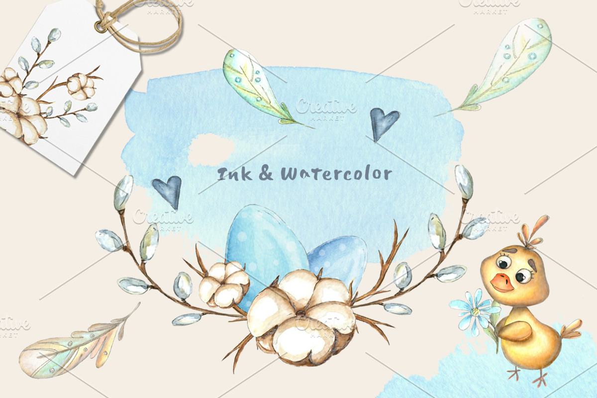 Happy Easter watercolor set, an Illustration by artdreamer (Photo 2 of 6)